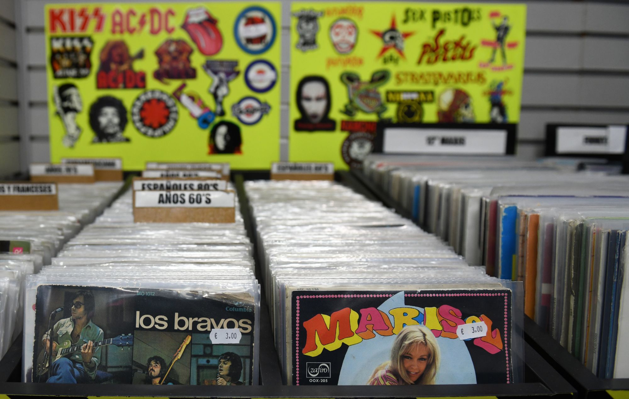  Several vinyls in the second-hand record store stock image