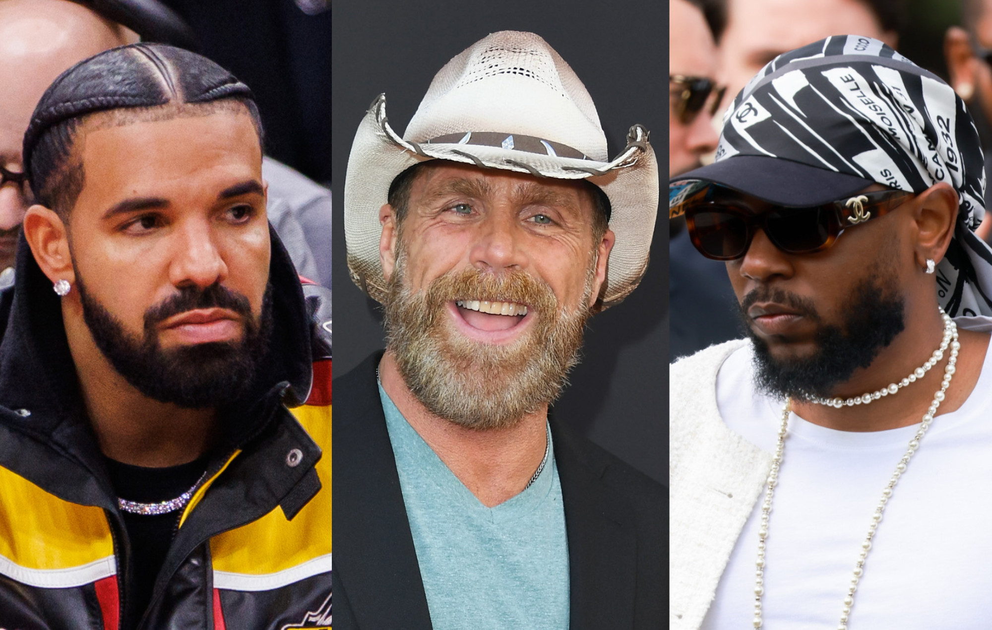 (From left to right) Drake, Shawn Michaels and Kendrick Lamar. Photo credit: Cole Burston/Getty Images; Jon Kopaloff/Getty Images; Arnold Jerocki/Getty Images
